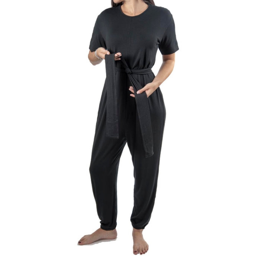 Black Slouchy Maternity Jumpsuit Jump'n Mama Soft Stretch Pregnancy Outfit - Picture 5 of 5